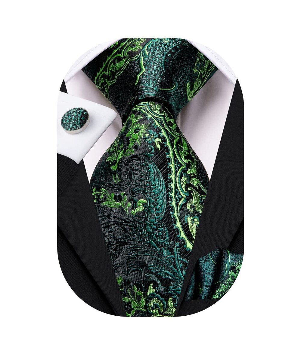 8783 Silk Ties Plaid Paisley Striped Necktie Pocket Square Cufflinks Set